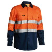 Bisley Mens Hi Vis Taped Lightweight L/S Shirt (BS6896_TT02) Orange/Navy