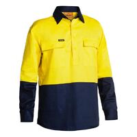 Bisley Mens Hi Vis Closed Front Drill L/S Shirt (BSC6267_TT01) Yellow/Navy