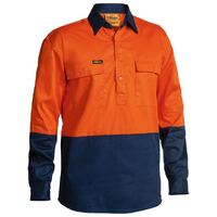 Bisley Mens Hi Vis Closed Front Drill L/S Shirt (BSC6267_TT02) Orange/Navy
