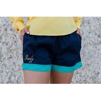 Mary G Womens Grown Here Old School Harlequin Short (AUSOSPNST) French Navy/Sun Flower/Turquoise