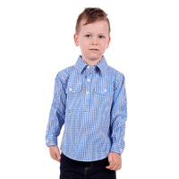 Hard Slog Childrens Devin 1/2 Placket L/S Shirt (H3S7101181) Blue/White [SD]