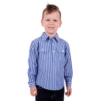 Hard Slog Childrens Charlie 1/2 Placket L/S Shirt (H3S7101183) Blue/White [SD]