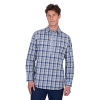 Hard Slog Mens Gibson Half Button L/S Shirt (H5S1126185) Blue/Tan