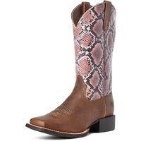 Ariat Womens Round Up Wide Square Toe Boots (10035995) Tan Bomber/Pink [SD]