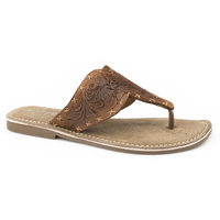 Roper Womens Juliet Thongs (21607528) Tan Handtooled Leather [SD]