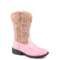 Roper Childrens Big Kids Daniela Western Boots (19224215) Pink Ostrich/Tan [SD]