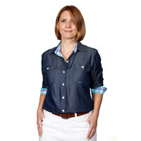 Just Country Womens Abbey Full Button Print Work Shirt (WWLS2139) Indigo/Plaid [SD]