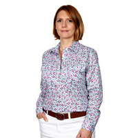 Just Country Womens Georgie Half Button Print Work Shirt (WWLS2140) Mint/Purple Rose [SD]