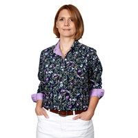 Just Country Womens Abbey Full Button Print Work Shirt (WWLS2144) Navy/Orchid Violets [SD]