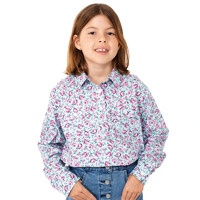 Just Country Girls Harper Half Button Print Work Shirt (GWLS2140) Mint/Purple Rose [SD]