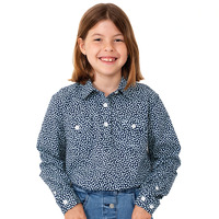 Just Country Girls Harper Half Button Print Work Shirt (GWLS2158) Navy/Mint Hearts [SD]