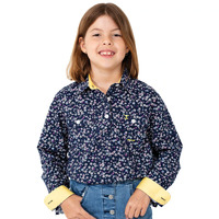 Just Country Girls Harper Half Button Print Work Shirt (GWLS2159) Navy/Star Flowers [SD]