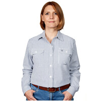 Just Country Womens Abbey Full Button Print Work Shirt (WWLS2157) Grey/White Stripe [SD]