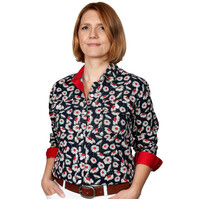 Just Country Womens Abbey Full Button Print Work Shirt (WWLS2163) Navy/Chilli Gerbera [SD]