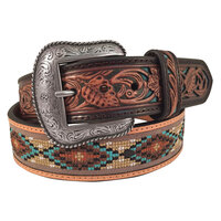 Roper Mens 1 1/2" Belt (8627500) Genuine Leather Brown/Aztec Inlay