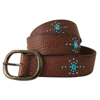 Roper Womens 1 1/2" Belt (8833790) Genuine Leather Brown/Turquoise Beading [SD]