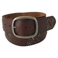 Roper Womens 1 3/4" Belt (8837790) Genuine Leather Brown Cutout/Turquoise Studs
