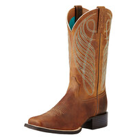 Ariat Womens Round Up Wide Square Toe Western Boots (10018528) Powder Brown