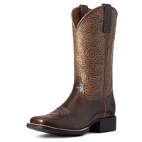 Ariat Womens Round Up Wide Square Toe Western Boots (10038420) Arizona Brown/Copper Floral Embossed [SD]