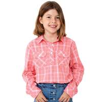 Just Country Girls Harper Half Button Print Work Shirt (GWLS2184) Calypso Pink [SD]