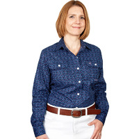 Just Country Womens Abbey Full Button Print Work Shirt (WWLS2193) Navy Thistles