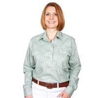 Just Country Womens Georgie Half Button Print Work Shirt (WWLS2190) Lichen Green [SD]