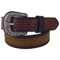 Roper Mens 1 1/2" Belt (8647500) Basket Weave Leather Crazy Horse Tan