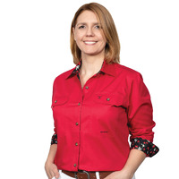 Just Country Womens Brooke Trim Full Button Print Workshirt (WWLS2201) Chilli/Black Cherry Bomb
