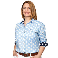 Just Country Womens Abbey Full Button Print Workshirt (WWLS2202) Light Blue Dotty