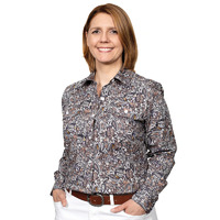 Just Country Womens Abbey Full Button Print Workshirt (WWLS2206) Chocolate Paisley