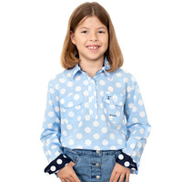 Just Country Girls Harper Half Button Print Workshirt (GWLS2202) Blue Dotty