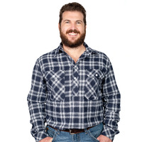 Just Country Mens Cameron Half Button Flannel Shirt (10101221) Navy/White [GD]