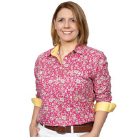 Just Country Womens Georgie Half Button Print Shirt (WWLS2214) Hot Pink Cottage Garden [GD]
