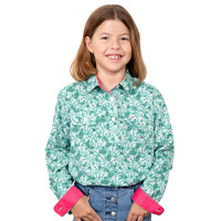 Just Country Girls Harper Half Button Print Shirt (GWLS2208) Jade Star Flowers [GD]