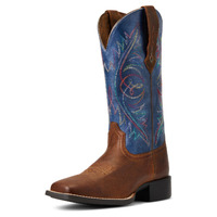 Ariat Womens Round Up Wide Square Toe StretchFit Boot (10040422) Sassy Brown/Metallic Navy