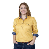 Just Country Womens Jahna Trim Half Button Shirt (WWLS2240) Mustard/Navy Polka Dot [GD]