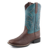 Roper Childrens Monterey Western Boots (18911086) Brown Tumbled/Teal Leather [SD]