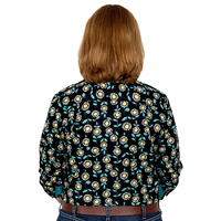 Just Country Womens Abbey Full Button Print Shirt (WWLS2272) Black Sunflowers [GD]