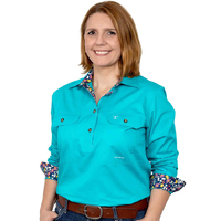 Just Country Womens Jahna Trim Half Button Shirt (WWLS2277) Turquoise/Indigo Daisies [GD]