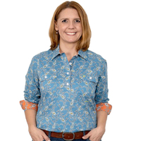 Just Country Womens Georgie Half Button Print Shirt (WWLS2281) Blue Paisley [GD]