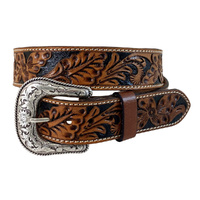 Roper Mens 1.1/2" Full Grain Leather Floral Hand Tooled Belt (8648500) Tan [SD]