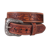 Roper Mens 1.5" Genuine Leather Floral Tooled Belt (9559500) Natural