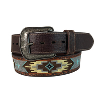 Roper Mens 1.5" Genuine Leather Aztec Design Belt (8654500) Brown
