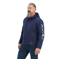 Ariat Mens Rebar Stretch Canvas Softshell Hooded Logo Jacket (10041629) Navy/Grey [SD]