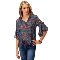 Roper Womens Studio West Collection S/S Blouse (51590311) Print Blue [SD]