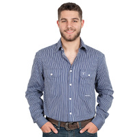 Just Country Mens Austin Full Button Print Shirt (MWLS2332) Navy/White Stripe [GD]