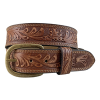 Roper Womens Floral Embossed Distressed Leather 1.5" Belt (9653300T) Tan