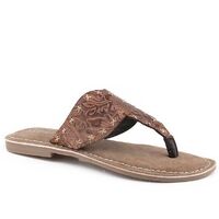 Roper Womens Juliet Sandals (21607233) Brown Floral Embossed Leather  [SD]