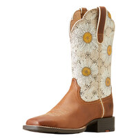 Ariat Womens Round Up Wide Square Toe Boots (10046881) Canyon Brown/Daisy Logo
