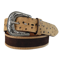 Roper Mens 1.1/2" Safari Ostrich Genuine Leather Belt (8670500) Cognac/Brown